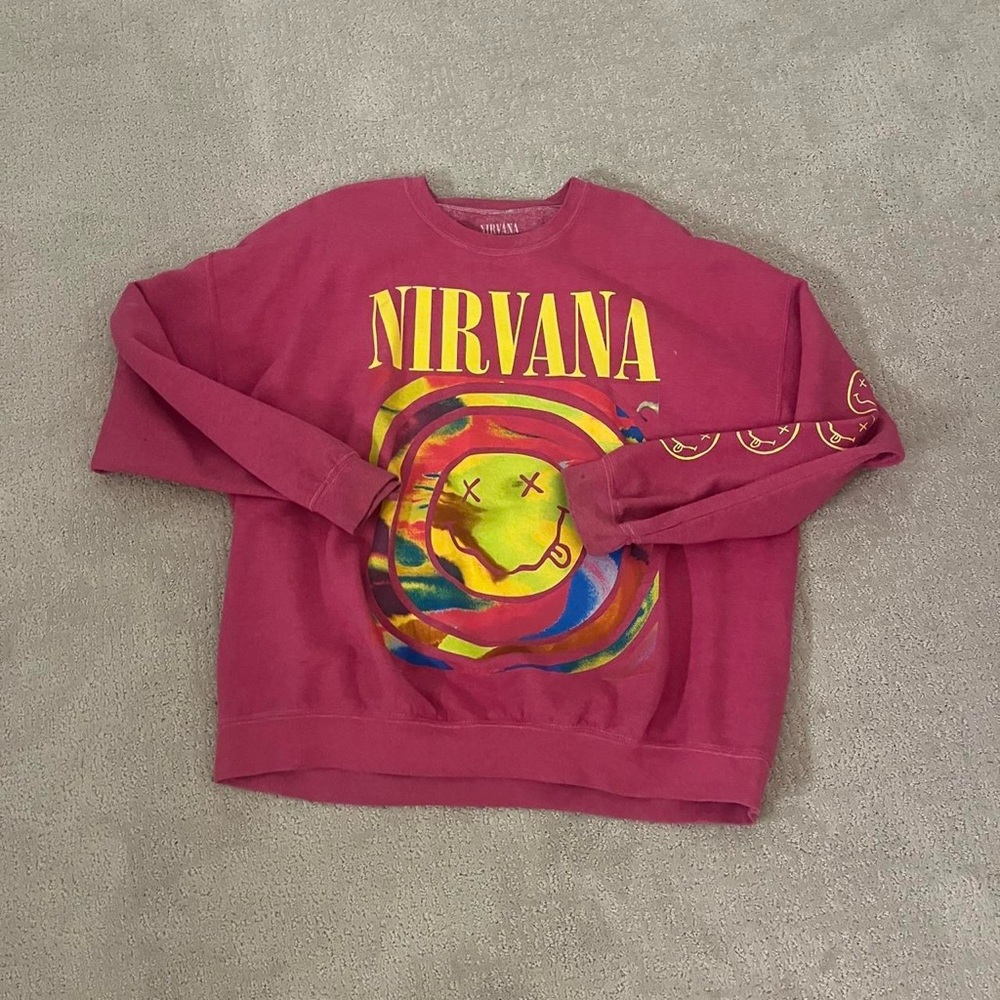 NIRVANA Red Smiley Face Sweatshirt